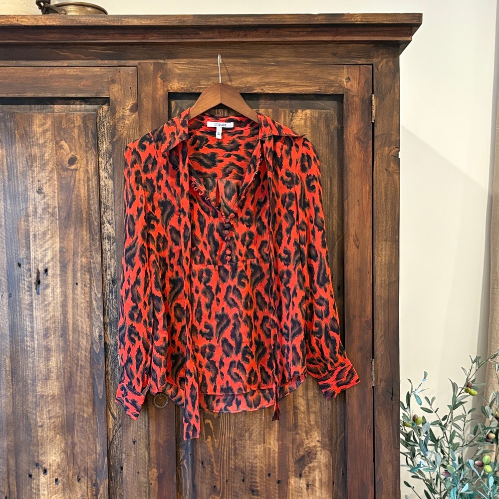 10 Crosby Derek Lam Red and Black Animal Print Blouse